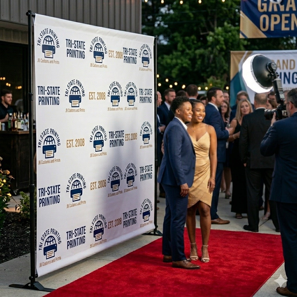 Step and repeat backdrop event photo product image